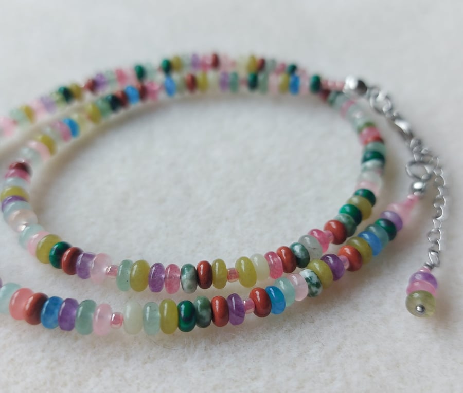 Mixed Gemstone Rondelle Necklace