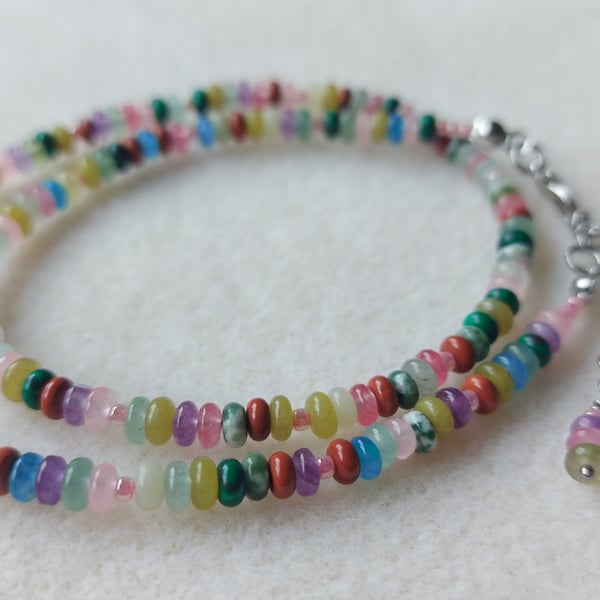 Mixed Gemstone Rondelle Necklace