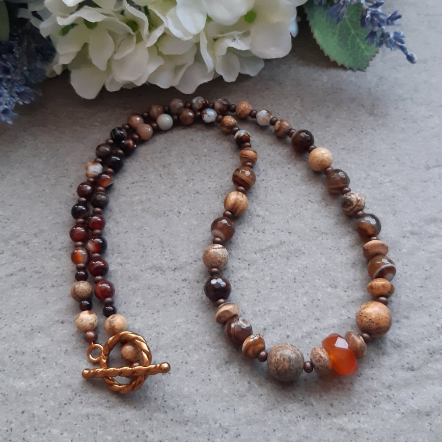 Picture Jasper And Agate Beaded Necklace 