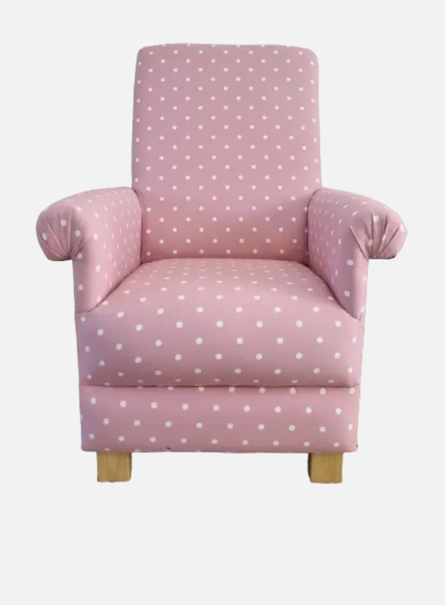 Pink White Polka Dot Chair Clarke Dotty Spot Fabric Adult Armchair Small Retro 