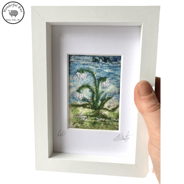 Mini felt picture snowdrop wet & needle felt fibre art embroidery felt painting