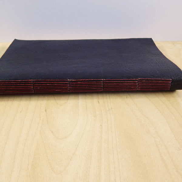 Black Leather Journal Sketchbook with Old Books paper lining. Gifts for men