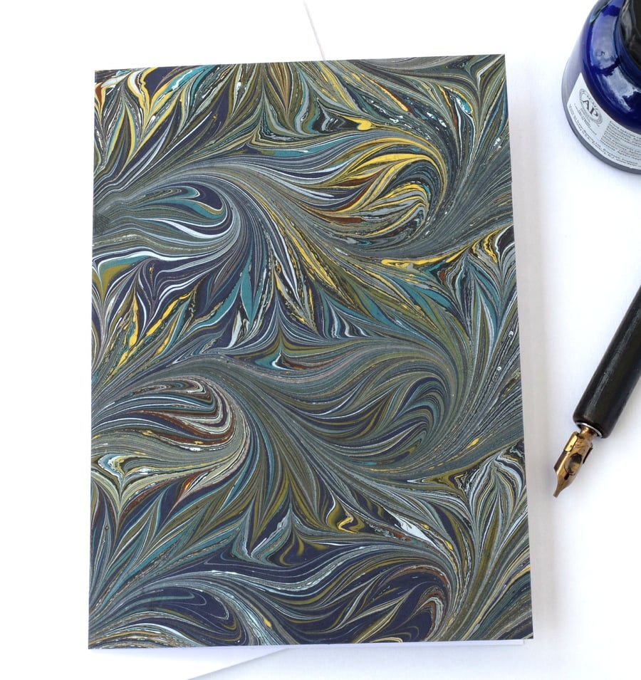 Unusual marbled paper art greetings card bird wing variant pattern