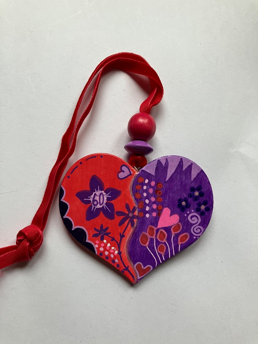 Image of Hand painted purple and red heart 60