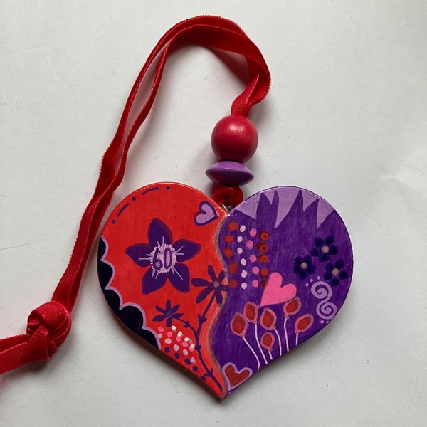 Hand painted purple and red heart 60