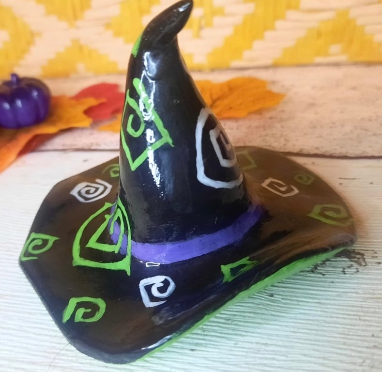 Witch hat ornament, Witches hat with cute spirals ooak ornament, 