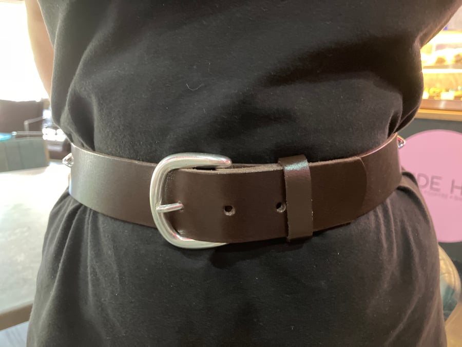 1.5" Width Brown Leather Belt - hole punched at 37 - 39 inches - FREE SHIPPING