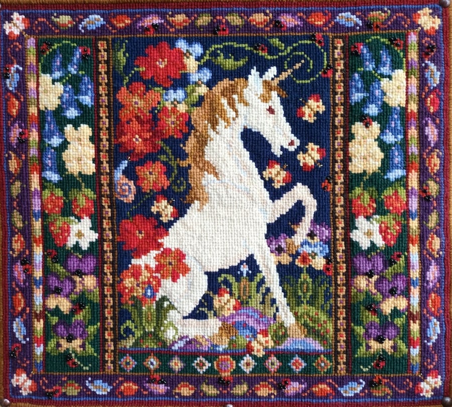 Unicorn Meadow Tapestry kit,  Medieval Style, Counted Cross-stitch, Needlepoint