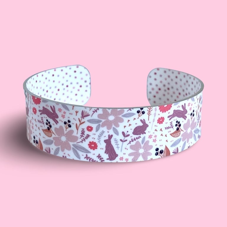 Rabbit cuff bracelet, pastel pink, pet bunny metal bangle.  Perfectly imperfect