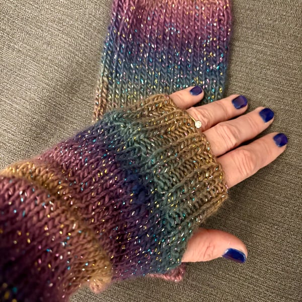 Hand Knitted Sparkly Fingerless Wristwarmers