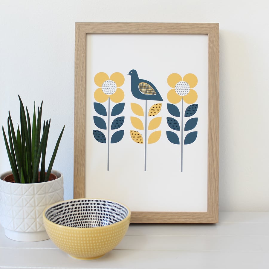 Scandi Bird Garden A4 Art Print - Sale