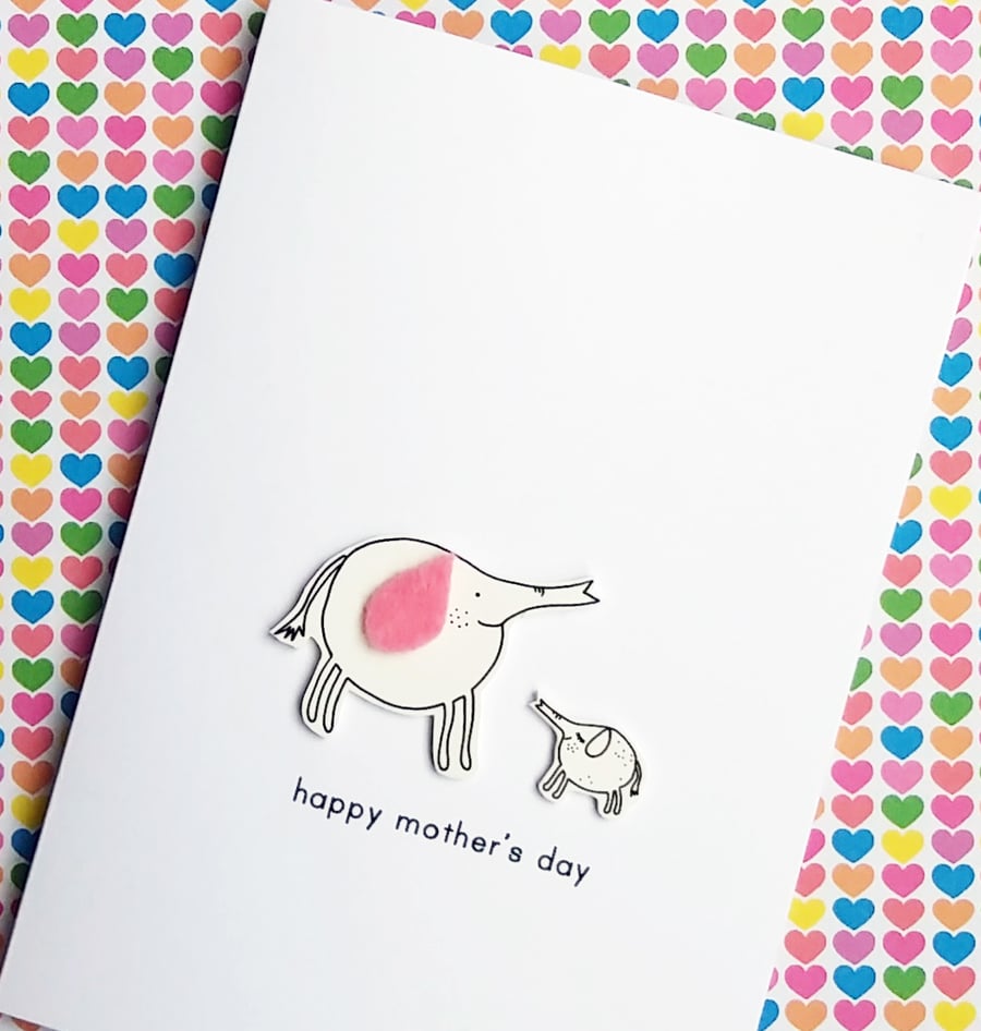 mother's day card - elephant mum and baby - handmade card