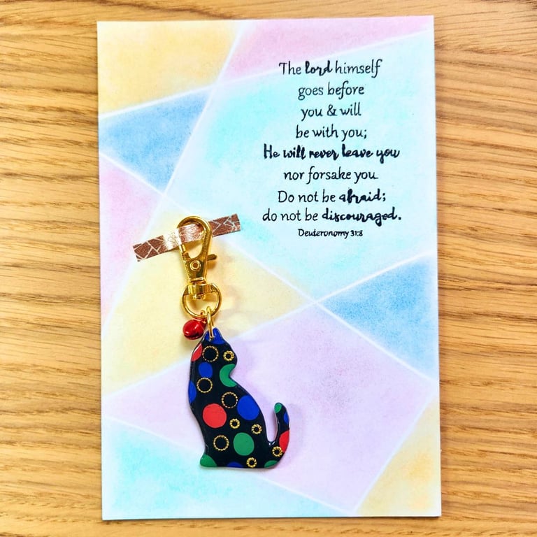 Cat keyring keychain Blessing card Bible verses card