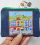 Coin purse denim pretty town scene 