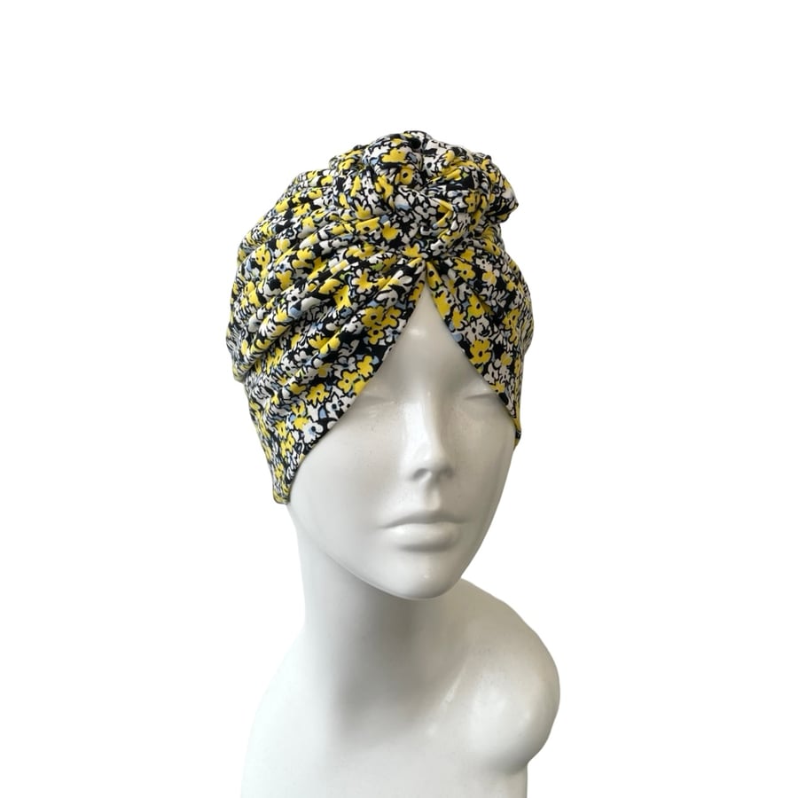 Floral retro braided knot turban hat for women Soft prettied cotton cancer head 