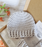 Crochet Baby Beanie and Booties Set in Silver 0-3 Months - Image 3