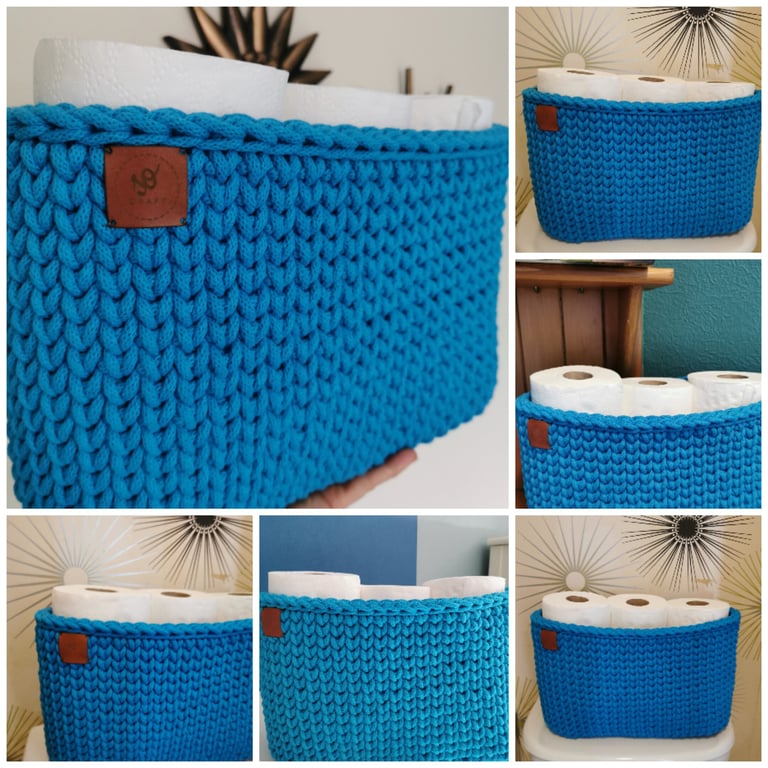 Handmade Crochet Toilet Paper Basket: Cotton Cord Storage