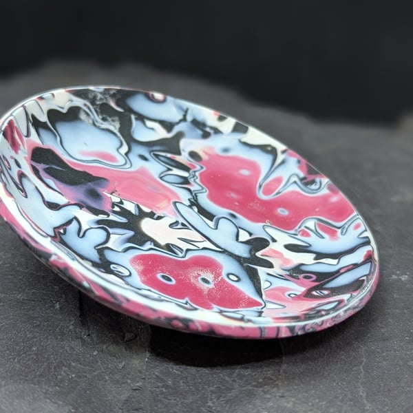 Trinket dish pink and black flower 