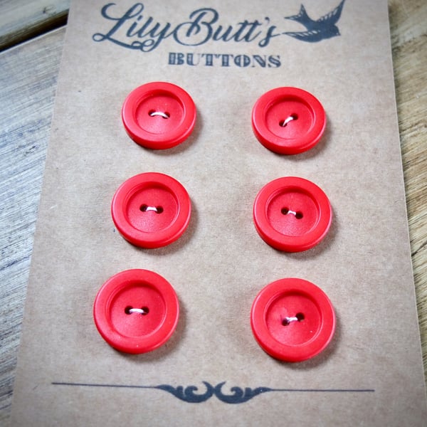 6 Vintage Red Buttons