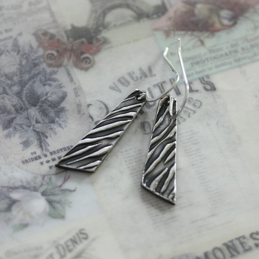 Fine silver zebra print earrings
