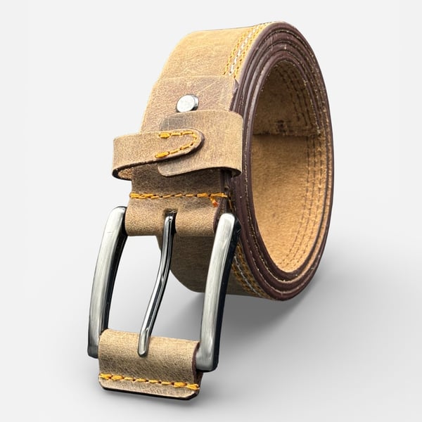 Men's Contrast Stitch Leather Belt - Silver Buckle