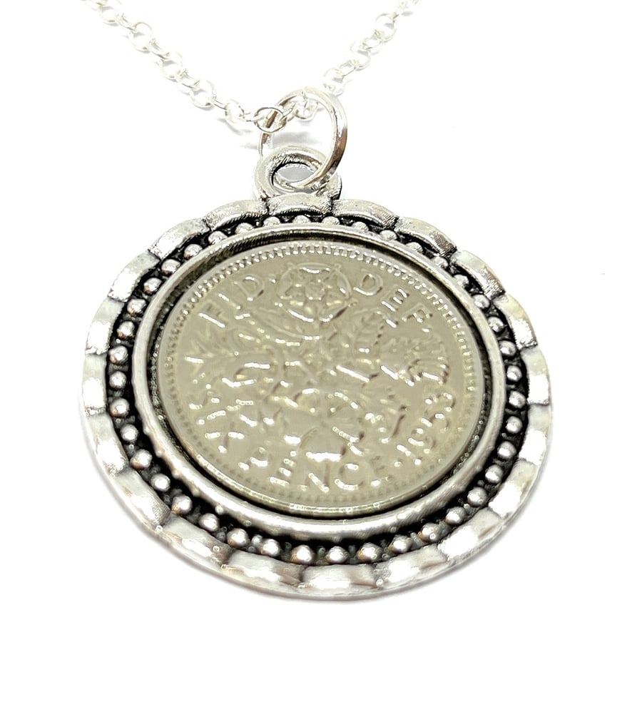 Link Pendant 1963 Lucky sixpence 61st Birthday plus a Sterling Silver 18in CH