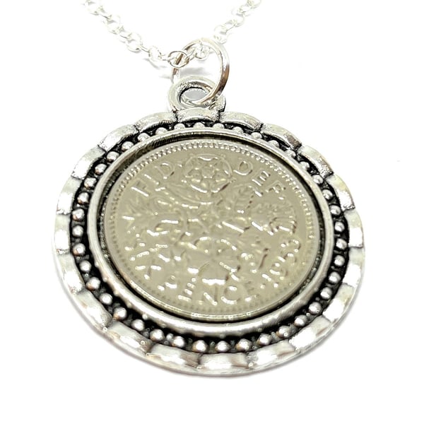 Link Pendant 1963 Lucky sixpence 61st Birthday plus a Sterling Silver 18in CH