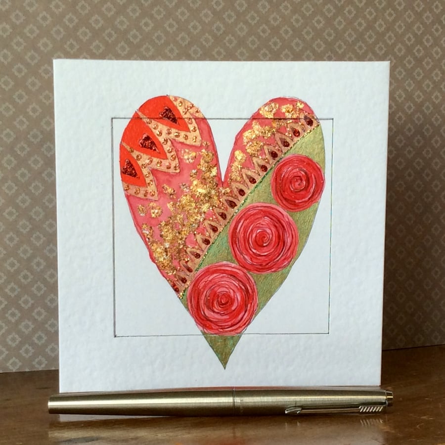 Luxurious gold leaf heart Art Card. 