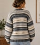 Ladies Super-chunky Hand-knitted Cardigan in Charcoal, Grey & Cream - Image 2