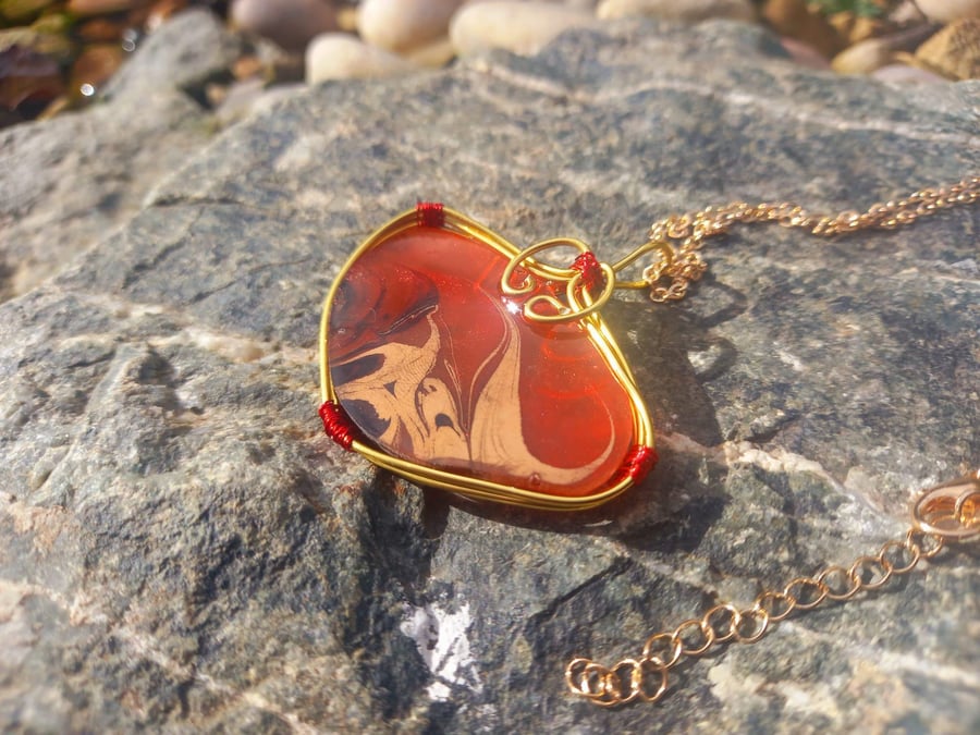 Abstract Red, Coffee and Gold Necklace