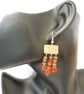 Handmade Roman Style Brass Chandelier Earrings Carnelian Triple Drops - Image 7