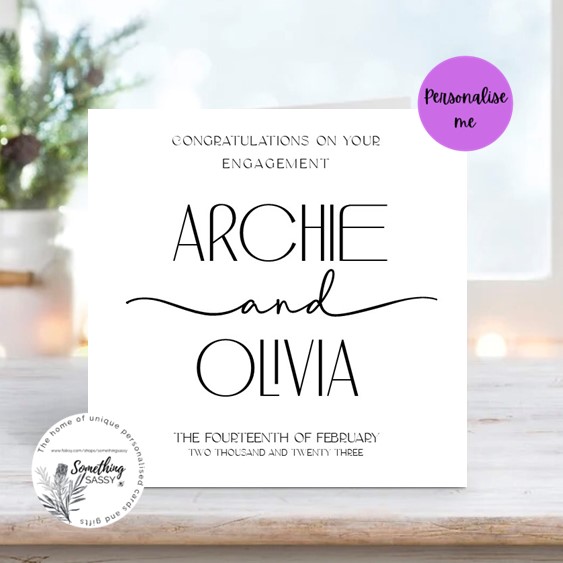 Typology Script with Names Personalised Engagement and Congratulations card