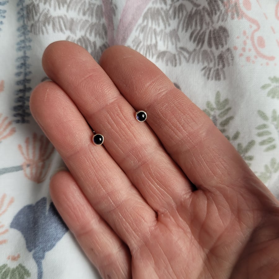 Iolite Stud Earrings, Tiny Recycled Sterling Silver Studs