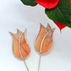 Stained  Glass Lily Tulip Stake Large - Plant Pot Decoration -  Peach Streaky