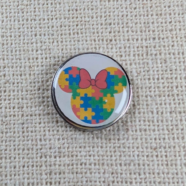 Female Mouse Ears Pin Puzzle Pieces - Autism Awareness Pin - Large Resin Topped 