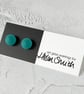 Teal stud earrings, fused glass with sterling silver fittings - Image 3
