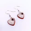 Heart pendant earrings speckled white 