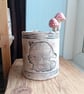 toadstool folk art handmade plant pot ceramic pottery stoneware, added mushrooms