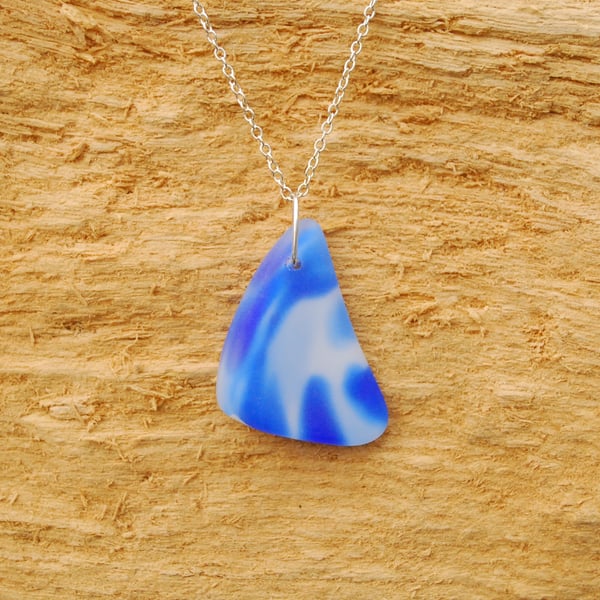 Blue and white beach glass pendant