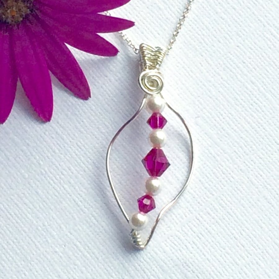 Sterling Silver Leaf Pendant with Swarovski Crystals