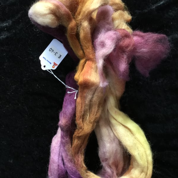 Mobair Hand Dyed Random Merino Wool Tops Purple Harvest Gold