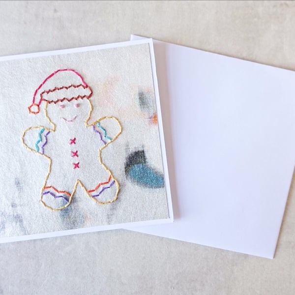 SALE Gingerbread Christmas Card, Luxury Xmas Card, Hand Stitched Card