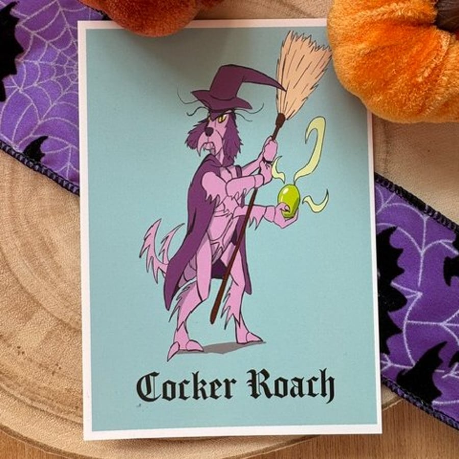 Hallowed Hounds- Cocker Roach Halloween A6 Postcard
