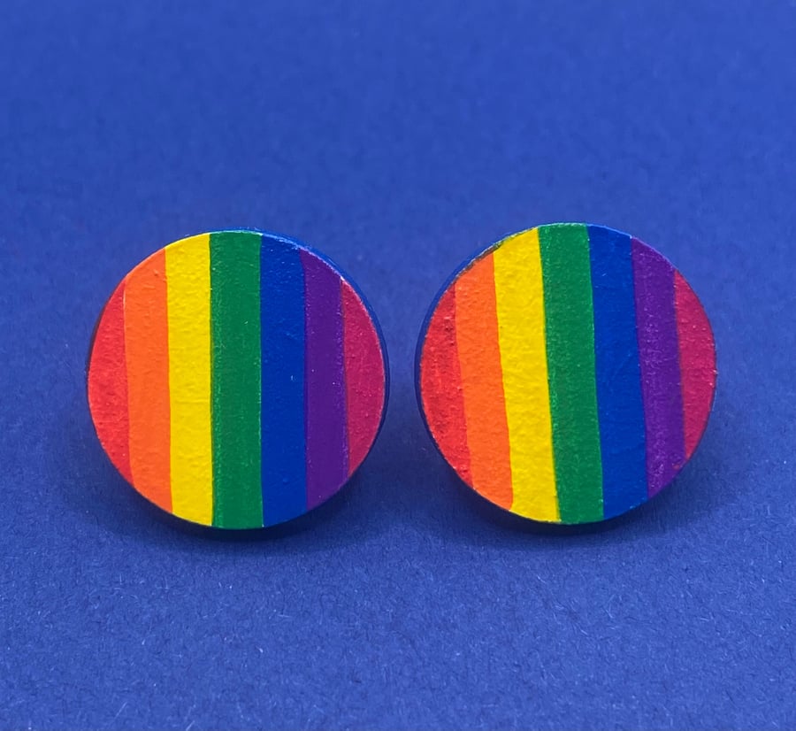 Large rainbow hand painted stud earrings