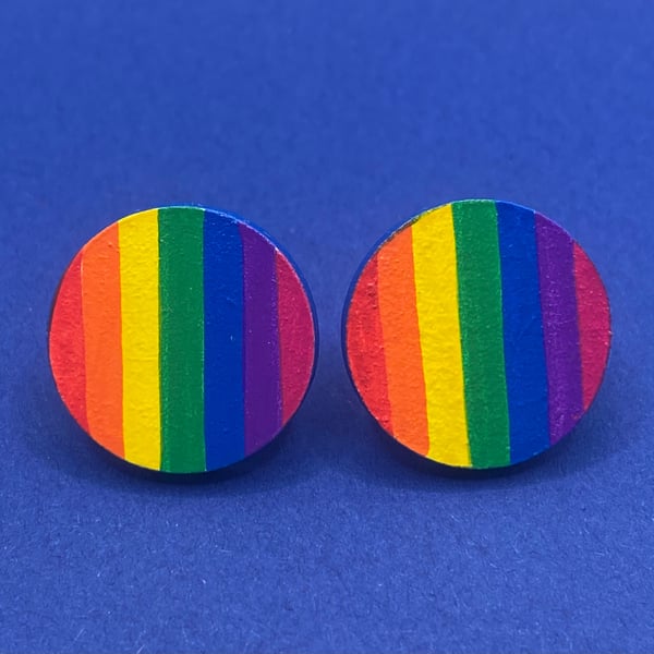 Large rainbow hand painted stud earrings