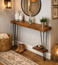 Rustic Solid Wooden Narrow Hallway Entrance Table with Metal Hairpin Legs