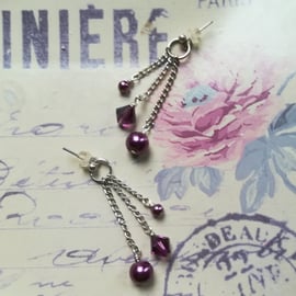 Hanging earrings – Swarovski crystal Amethyst bicones & glass pearl beads
