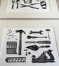 Tool Kit Lino Print- B&W - Image 4