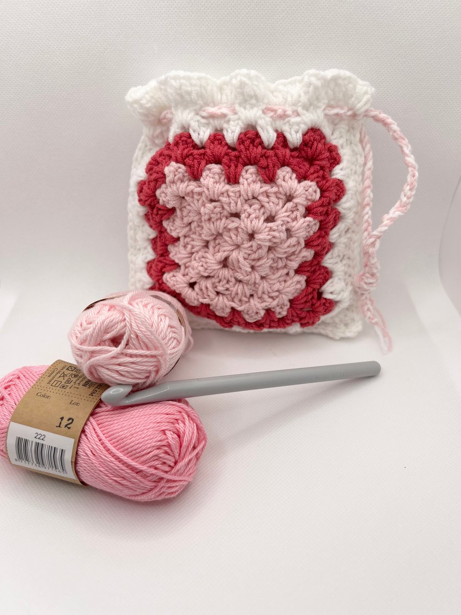  Crochet Drawstring  Bag Perfect for Gifts and Storage in Pink, Raspberry,White