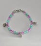Kids glass beaded shell charm bracelet with sea green and plum beads  - Image 4